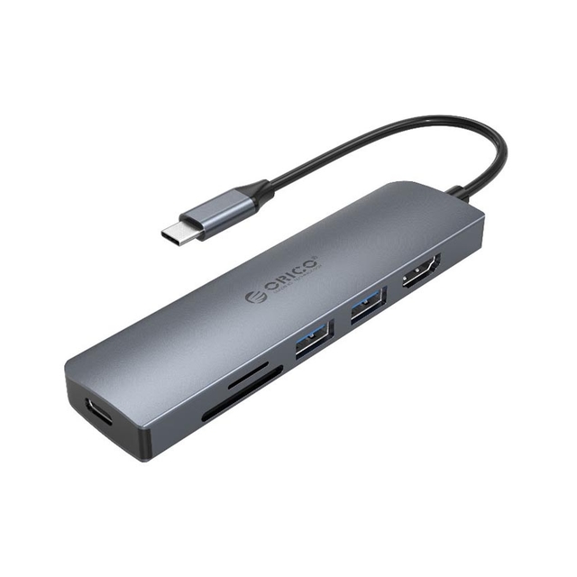 Cáp chuyển đổi 6 trong 1 Orico MC-U601P-GY (Từ cổng TypeC sang HDMI*1, PD3.0*1, USB3.0*2，TF3.0/SD3.0*1)