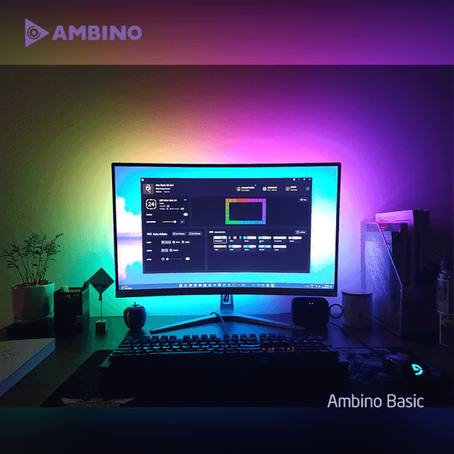 Bộ đèn LED dán màn hình Ambino Basic - Hỗ trợ màn từ 23 đến 27 inch - Điều khiển qua ứng dụng Adrilight