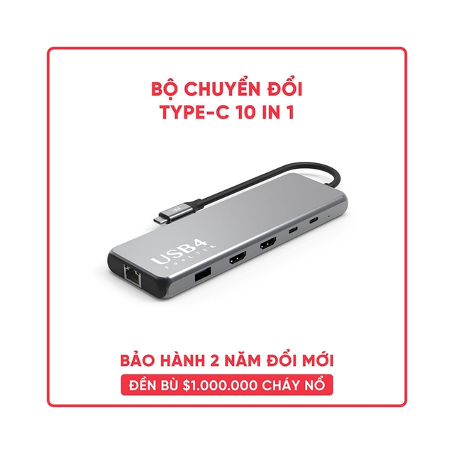 Bộ chuyển đổi usb4 10 trong 1 Feeltek  HCM010APWW2F (từ usb type c sang hdmi + usb3.1 + usb3.0 + usbc + pd + rj45)