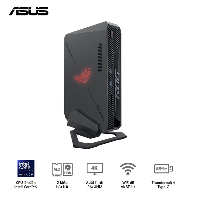 Bộ Mini PC Asus NUC ROG Intel RNUC14SRKU9189A0I (U9 185H)/16GD5*2/1TBSSD/Killer Wifi6E/Win11/ RTX 4070 