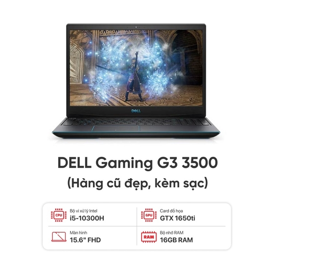 Laptop DELL Gaming G3 3500 / I5-10300H / 16GB RAM / 512GB SSD / GTX 1650Ti / Màn 15.6 inch FHD / Kèm sạc - Hàng cũ đẹp